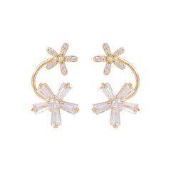 Cubic Zirconia & 18K Gold-Plated Double-Flower Stud Earrings