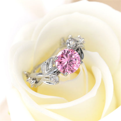 Pink Crystal and Silver-Plated Round-Cut Ring, silver statement rings for women, everyday style, lifestyle look