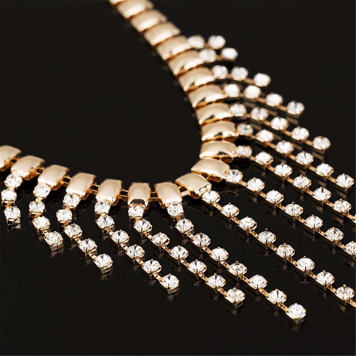 Cubic Zirconia & 18K Gold-Plated Tassel Statement Necklace