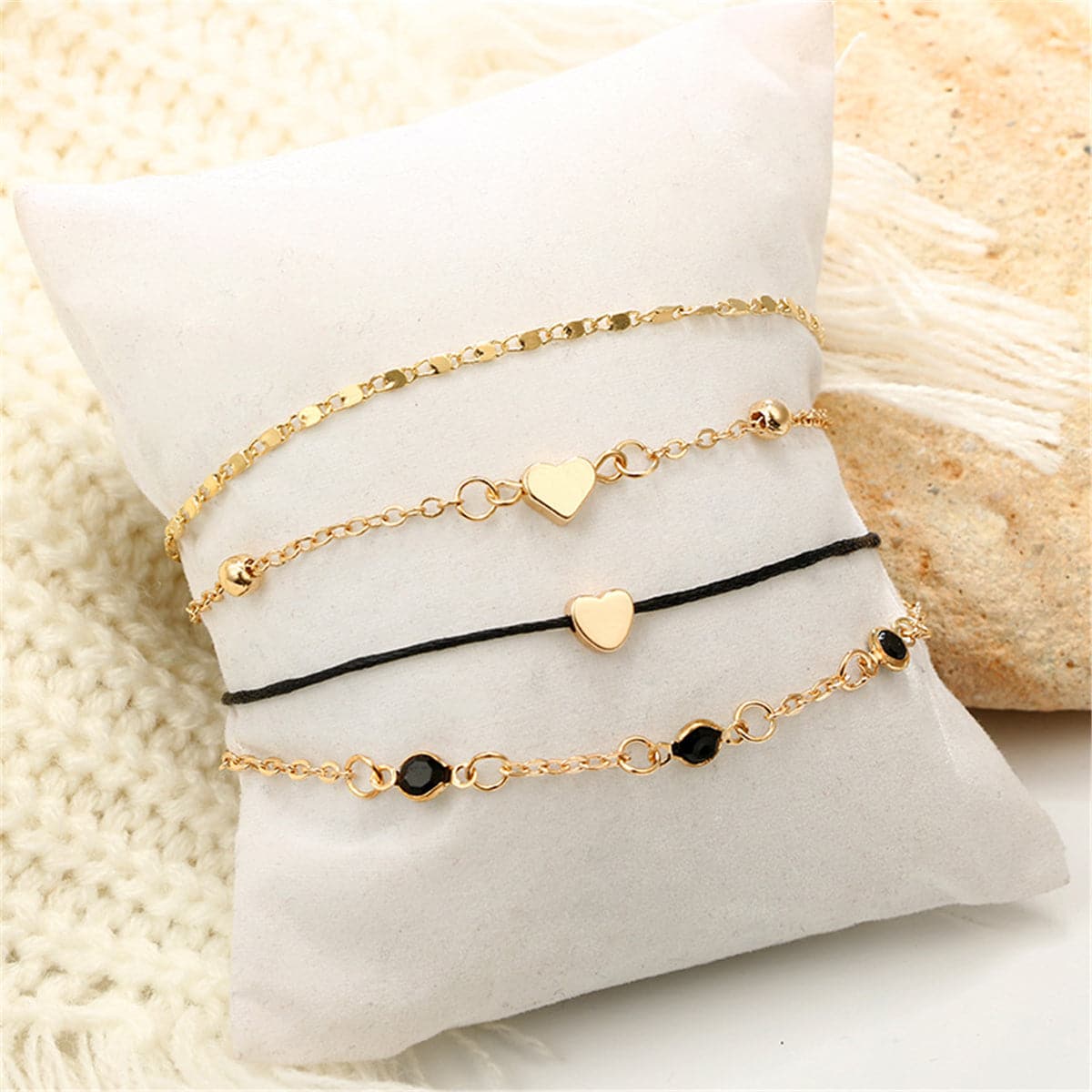 Cubic Zirconia & 18K Gold-Plated Heart Anklet Set