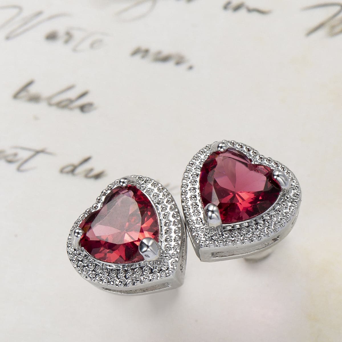 Rose Crystal & Silver-Plated Heart Halo Stud Earrings