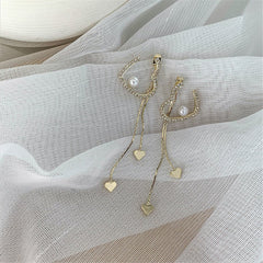 Pearl & Cubic Zirconia 18K Gold-Plated Heart Tassel Drop Earrings