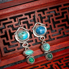 Turquoise & Crystal Silver-Plated Tiered Drop Earrings
