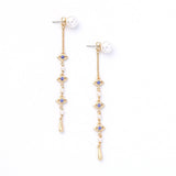 Blue Crystal & Imitation Pearl Linking Eyes Drop Earrings - streetregion