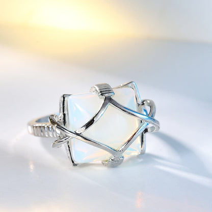 Quartz and Silver-Plated Wire-Wrapped Ring, silver statement rings for women, botanical inspired, detail close-up