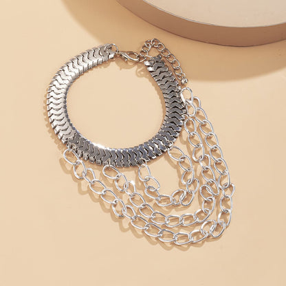Silver-Plated Snake Chain Layered-Tassel Anklet, silver anklet bracelet, everyday style, lifestyle look