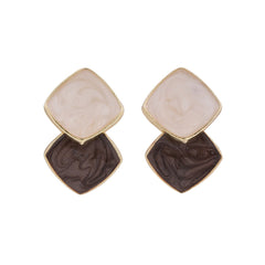 Gray Enamel & 18K Gold-Plated Stacked Square Drop Earrings