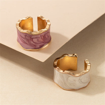 Purple and White Enamel Marbled Abstract Adjustable Band Set, statement rings for women, detail close-up