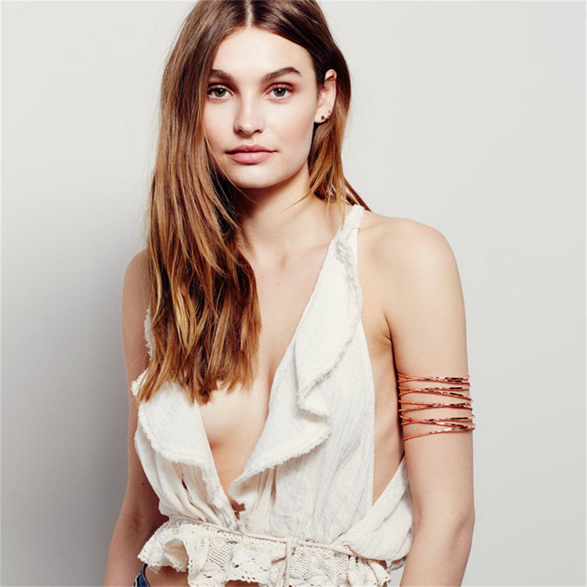 18K Gold-Plated Open Geometric Arm Cuff, vintage-inspired design, side view