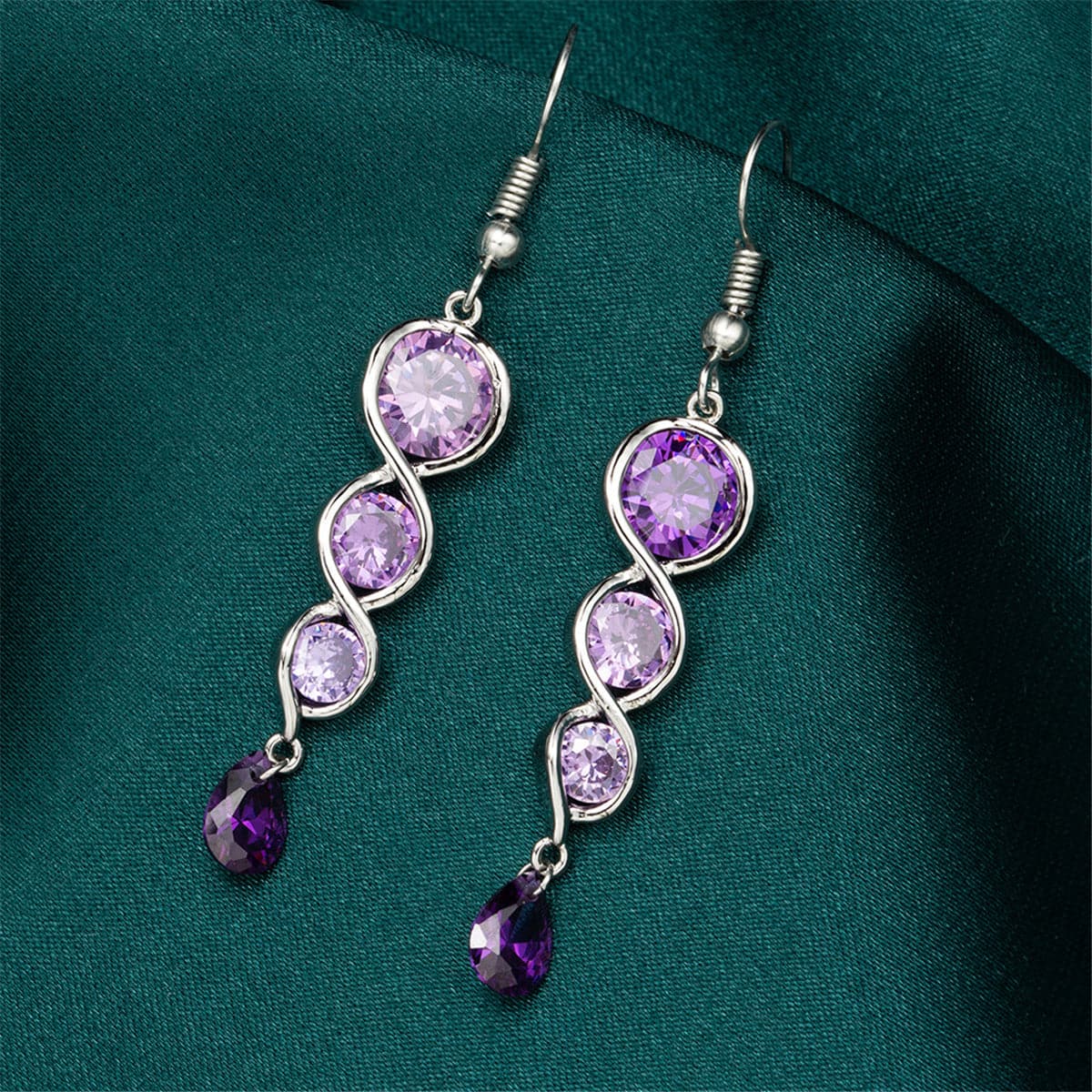 Purple Crystal & Silver-Plated Tiered Circle Drop Earrings