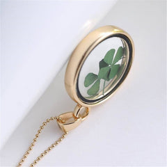 Green Clover & 18K Gold-Plated Round Pendant Necklace