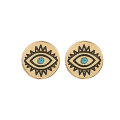 Cubic Zirconia 18K Gold-Plated Evil Eye Round Stud Earrings