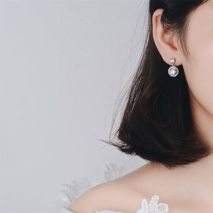 Cubic Zirconia & Silver-Plated Round-Cut Halo Drop Earrings