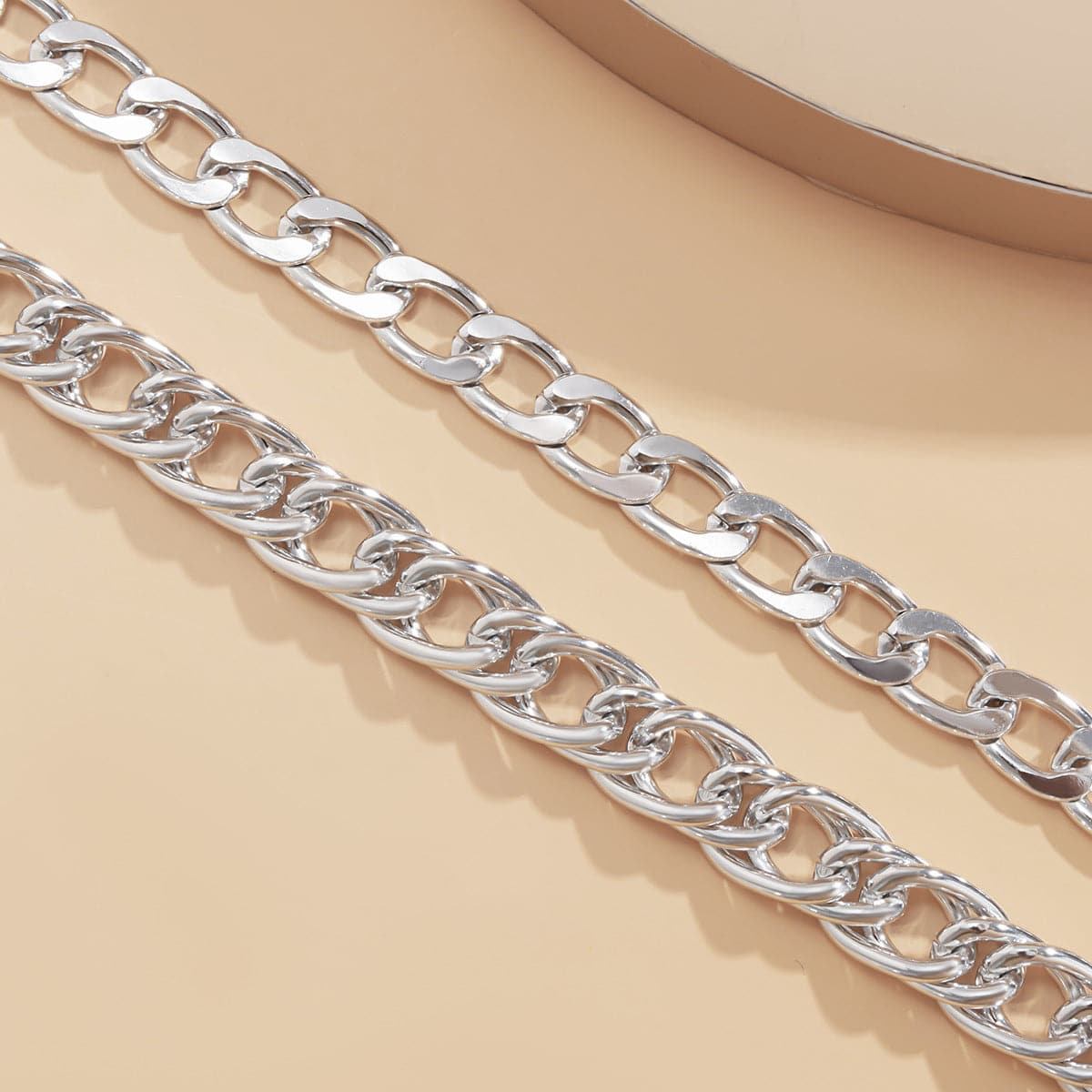 Silver-Plated Figaro Chain Anklet Set
