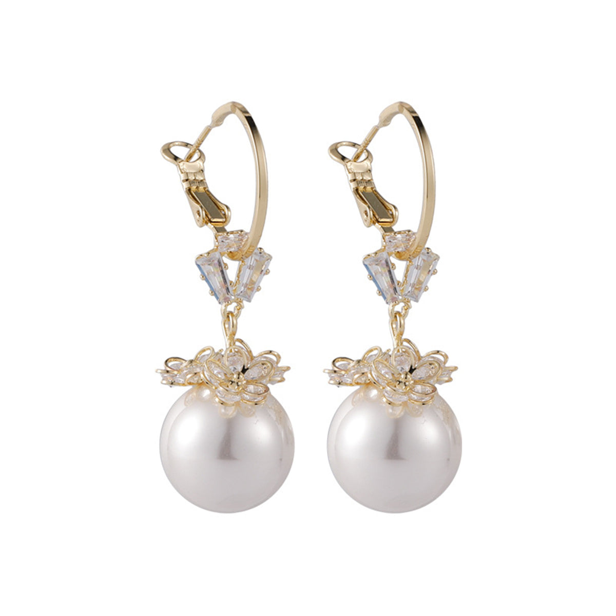 Pearl & Cubic Zirconia 18k Gold-Plated Floral Huggie Earrings