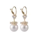 Pearl & Cubic Zirconia Floral Huggie Earrings