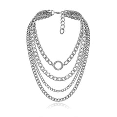 Cubic Zirconia & Silver-Plated Figaro Layered Necklace