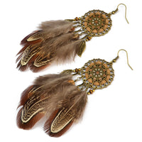 Brown Feather & Goldtone Drop Earring - streetregion