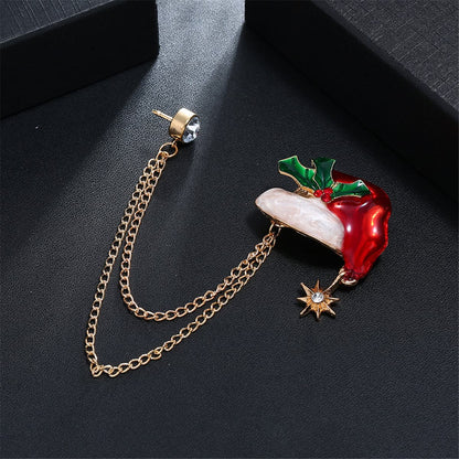Cubic Zirconia and Santa Hat Layered Chain Brooch, brooch pin, elegant gift for her, detail close-up