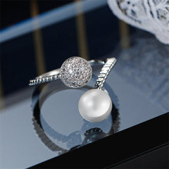 Pearl & Cubic Zirconia Pavé Adjustable Bypass Ring