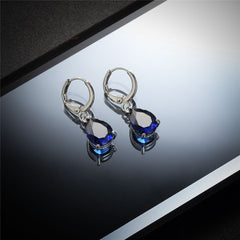 Navy Crystal & Silver-Plated Teardrop Earrings