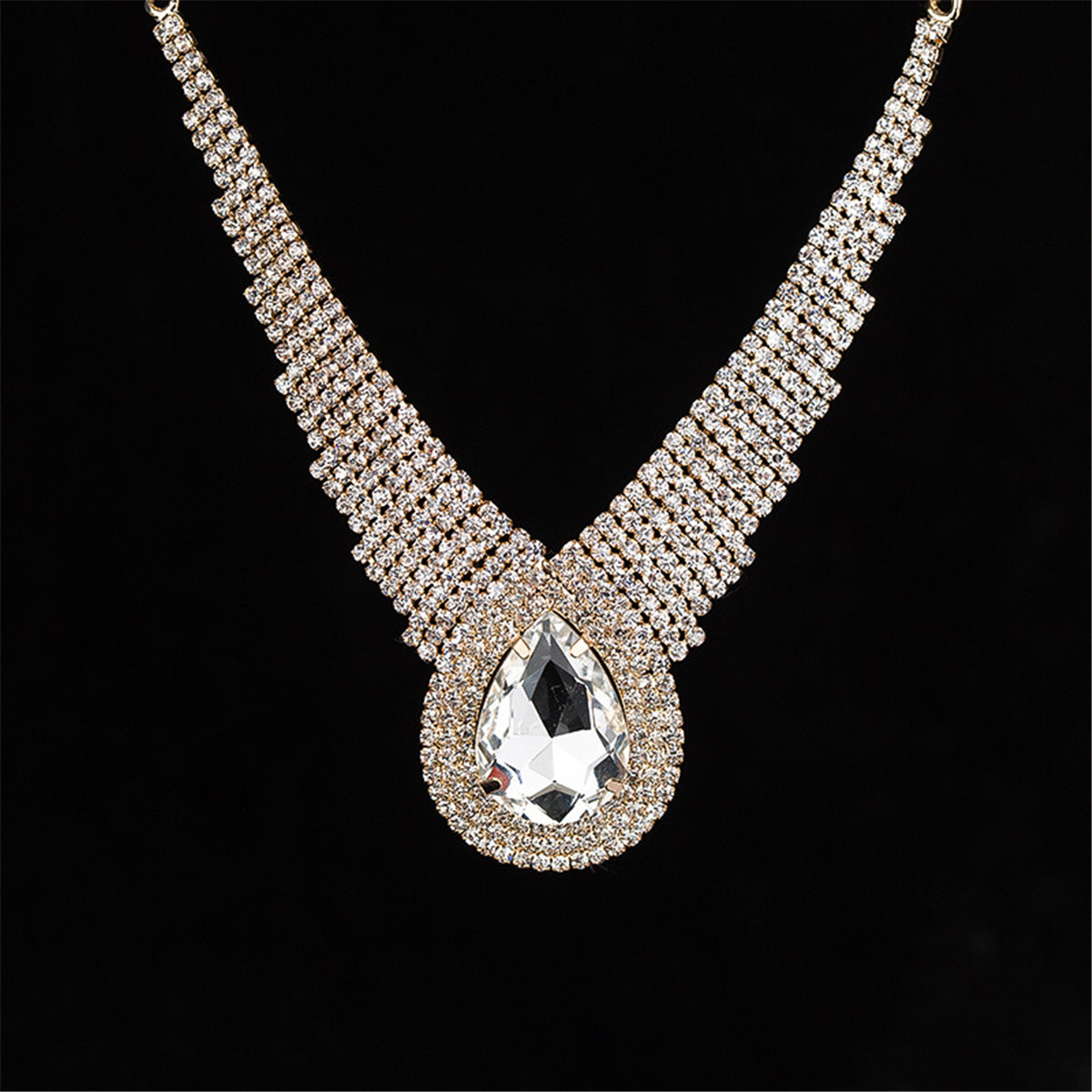 Crystal and Cubic Zirconia Layer Drop Statement Necklace, pendant necklace for women, everyday style, lifestyle look