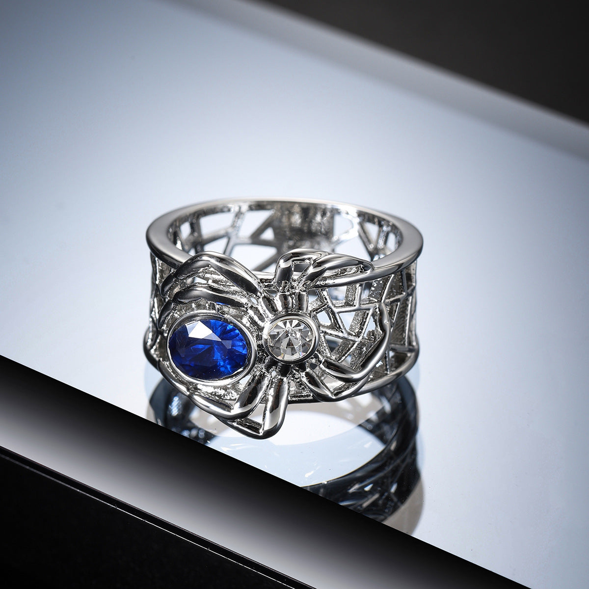 Navy Crystal and Cubic Zirconia Spider Band, jewelry gift sets for women, vintage-inspired design, side view