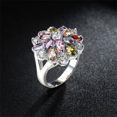 Red Crystal & Cubic Zirconia Floral Pear-Cut Ring