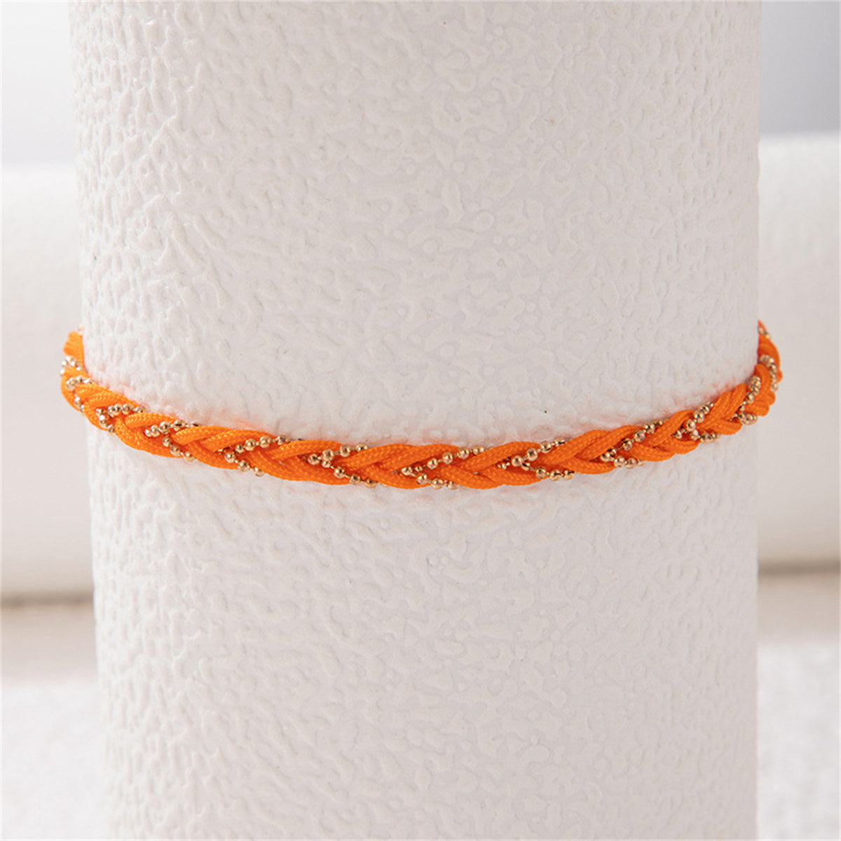 Orange Polyster & 18K Gold-Plated Braided Anklet