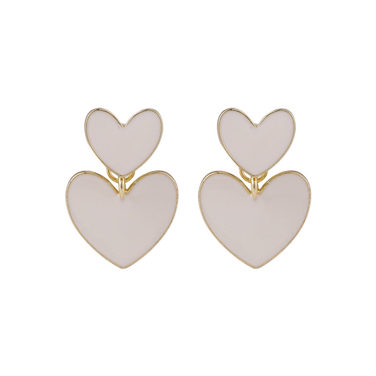 White Enamel & 18K Gold-Plated Double Heart Drop Earrings