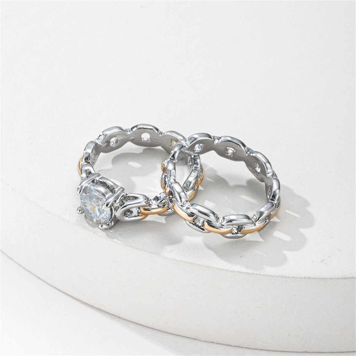 Crystal & Two-Tone Chain Ring Set