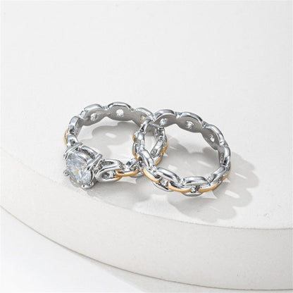 Crystal and Two-Tone Chain Ring Set, jewelry gift sets for women, dainty minimalist design, lifestyle look