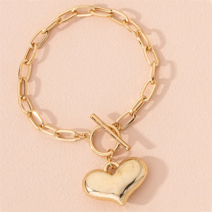 18K Gold-Plated Heart Pendant Toggle Bracelet, gold bracelet for women, everyday style, side view