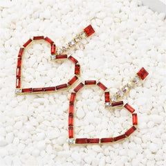 Red Crystal & Cubic Zirconia 18K Gold-Plated Open Heart Drop Earrings