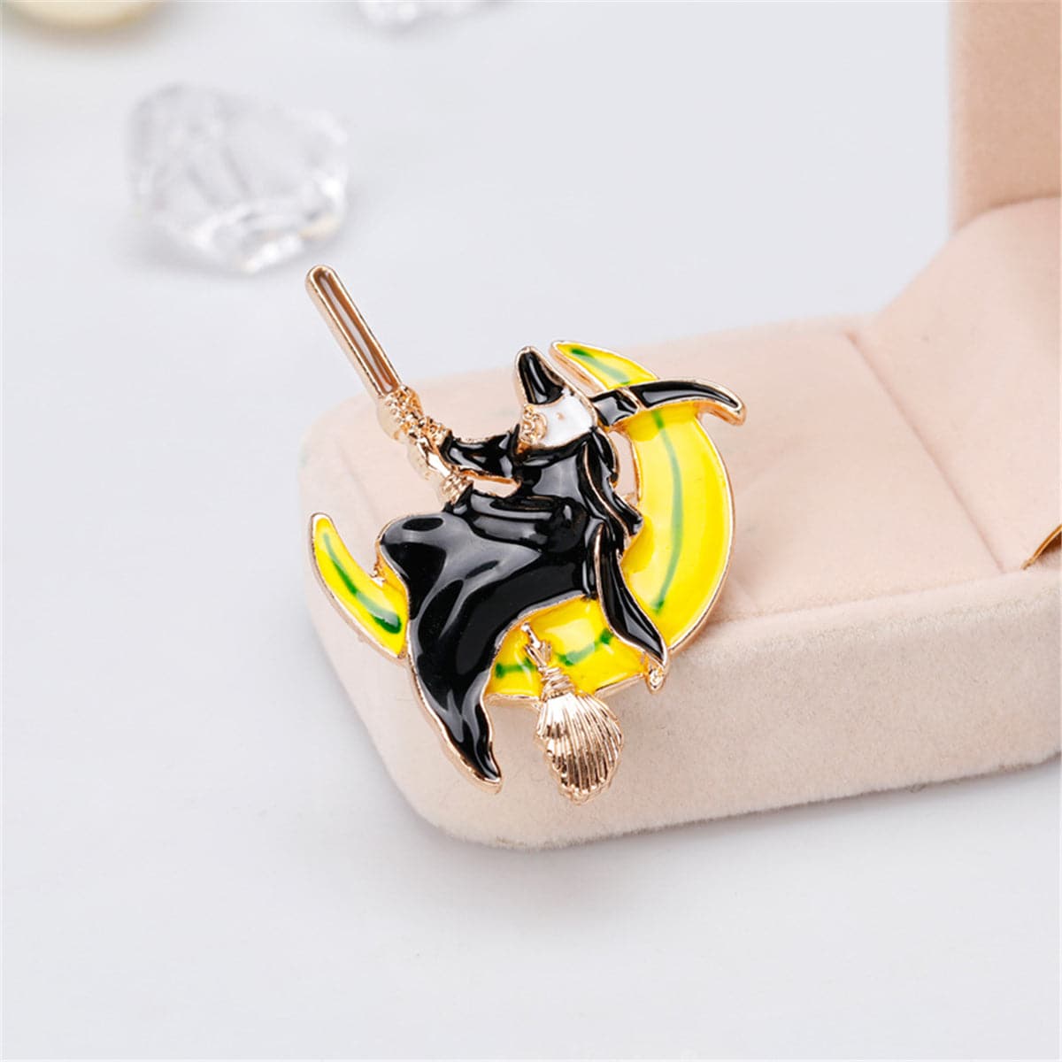 Black & 18K Gold-Plated Flying Witch Brooch
