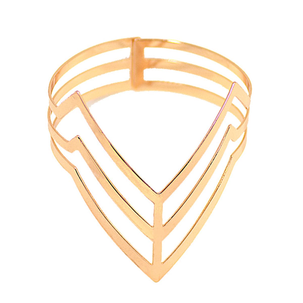 18K Gold-Plated Chevron Sheild Bypass Arm Cuff, dainty minimalist design, side view