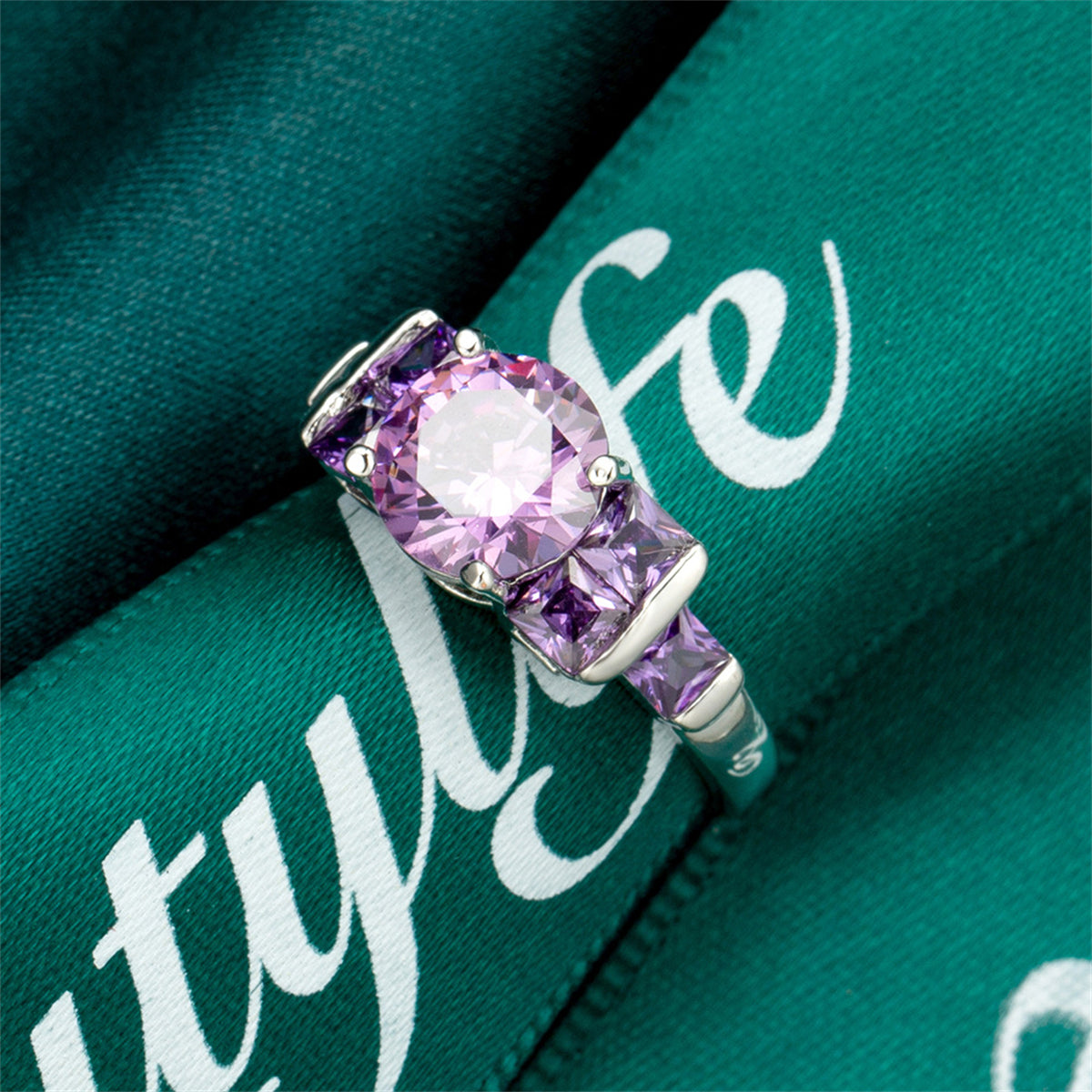 Purple Crystal & Silver-Plated Round-Cut Ring