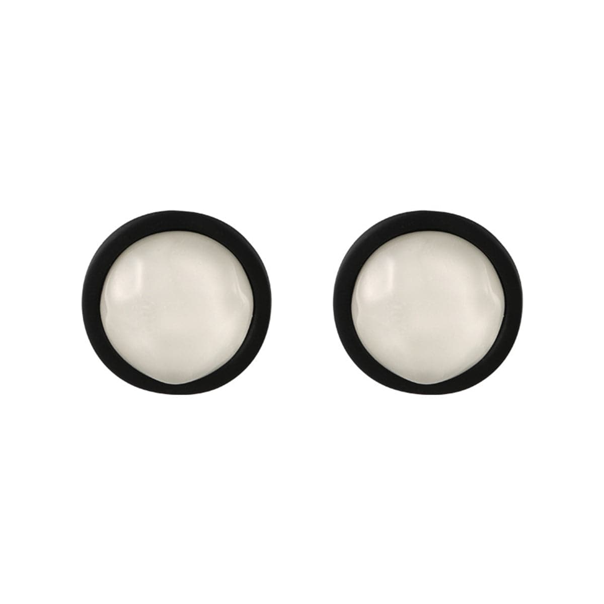 Black Acrylic and Resin Silver-Plated Round Stud Earring, silver stud earrings for women, everyday style, front view