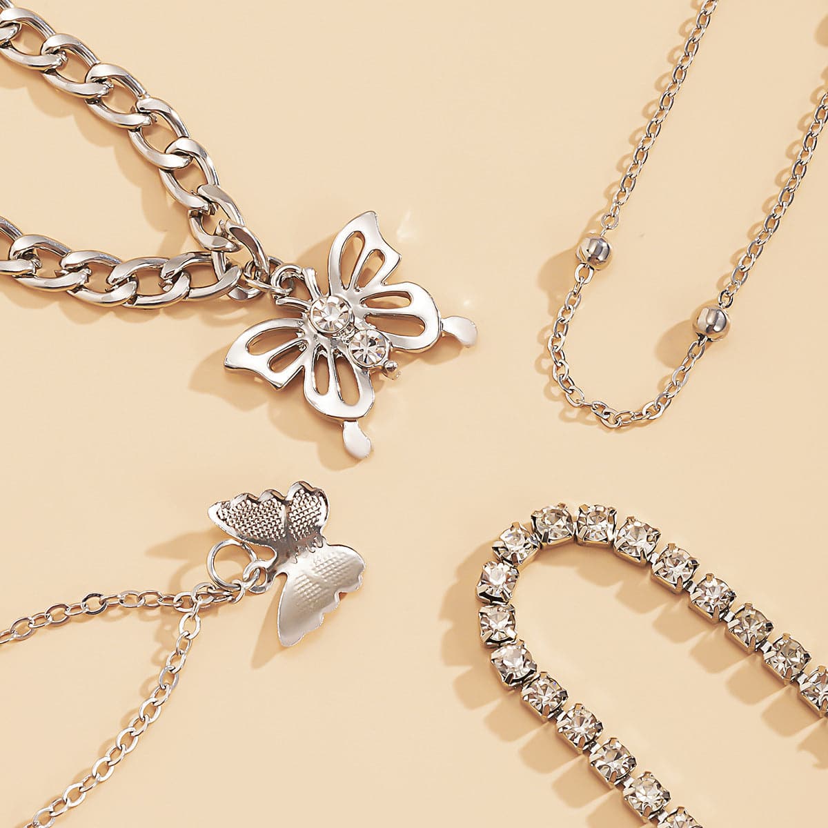 Cubic Zirconia and Silver-Plated Butterfly Charm Anklet Set, jewelry gift sets for women, styled look