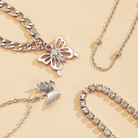 Cubic Zirconia & Silver-Plated Butterfly Charm Anklet Set