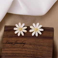White Acrylic & 18K Gold-Plated Flower Stud Earring