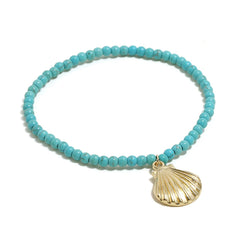 Turquoise & 18K Gold-Plated Shell Beaded Stretch Anklet