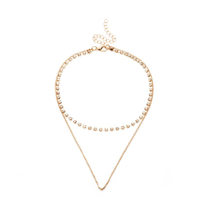 Cubic Zirconia and 18K Gold-Plated Heart Layered Necklace, gold pendant necklace for women, botanical inspired, styled look