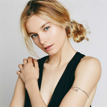 Silver-Plated Bead Bypass Arm Cuff, elegant gift for her, lifestyle look