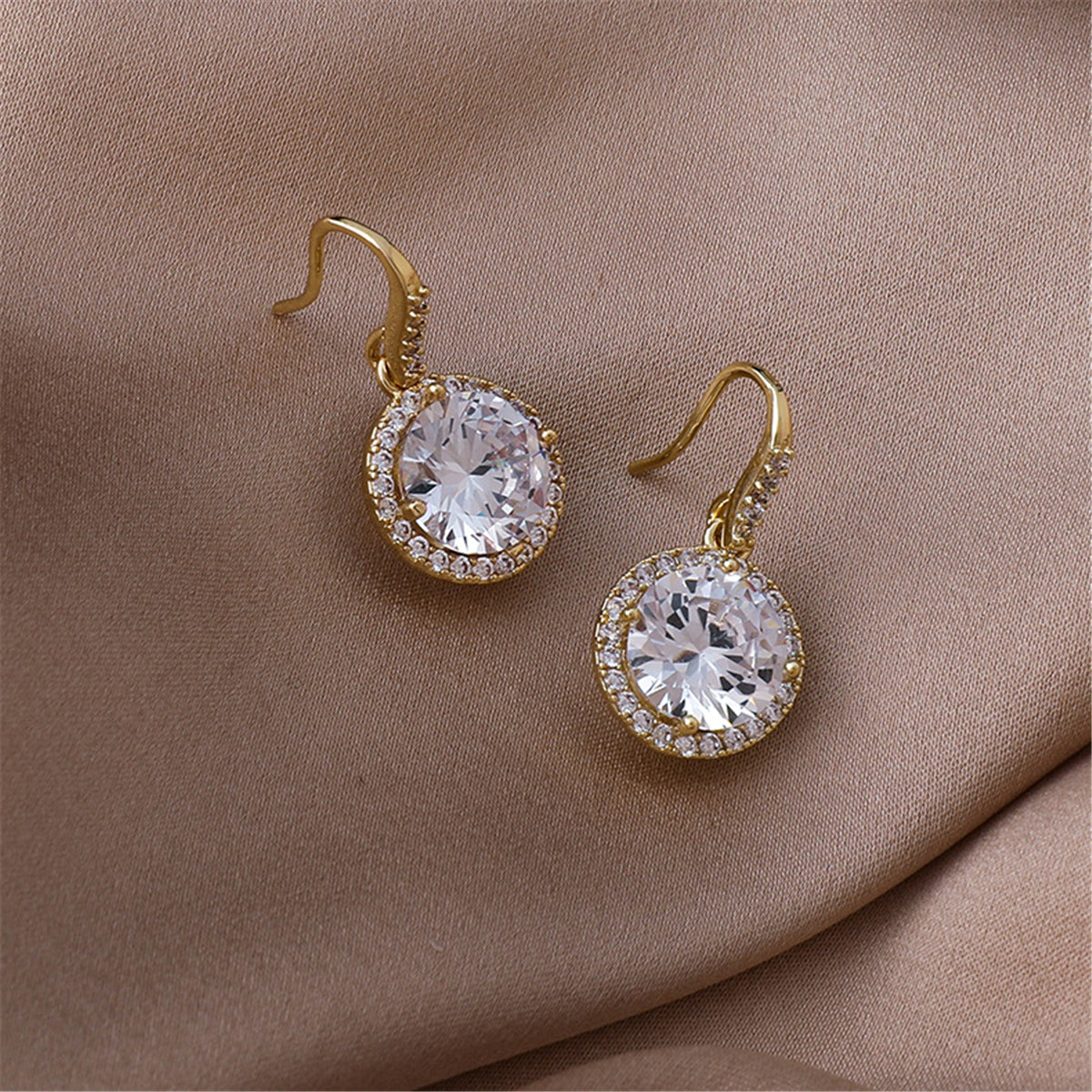 SK Clear Crystal and Cubic Zirconia 18K Gold-Plated Hola Drop Earrings, gold drop earrings for women, side view