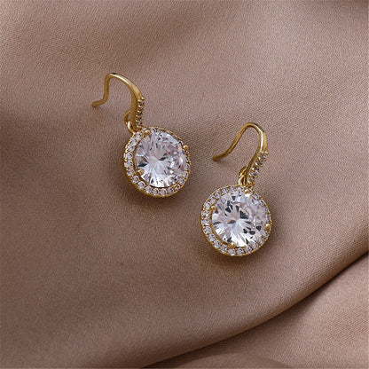 SK Clear Crystal and Cubic Zirconia 18K Gold-Plated Hola Drop Earrings, gold drop earrings for women, side view
