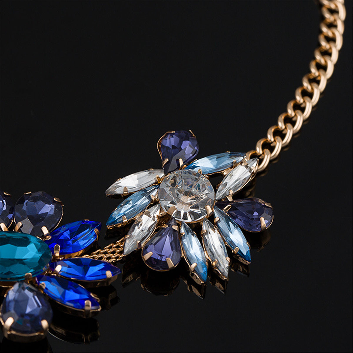 Blue Crystal and 18K Gold-Plated Flower Cluster Statement Necklace, gold pendant necklace for women, styled look
