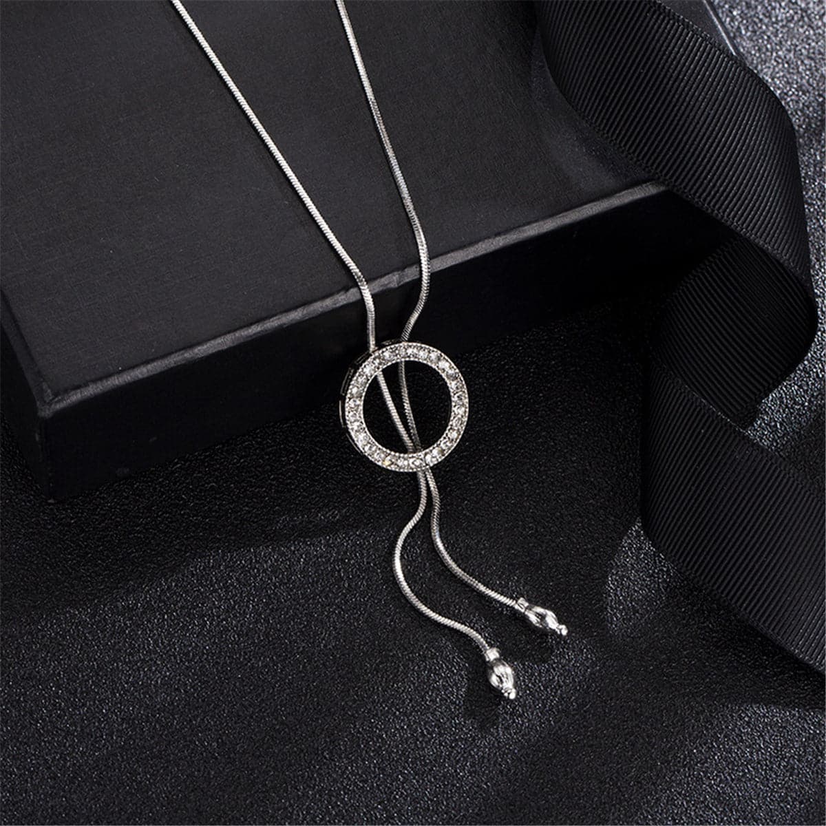 cubic zirconia & Silver-Plated Circle Lariat Necklace - streetregion