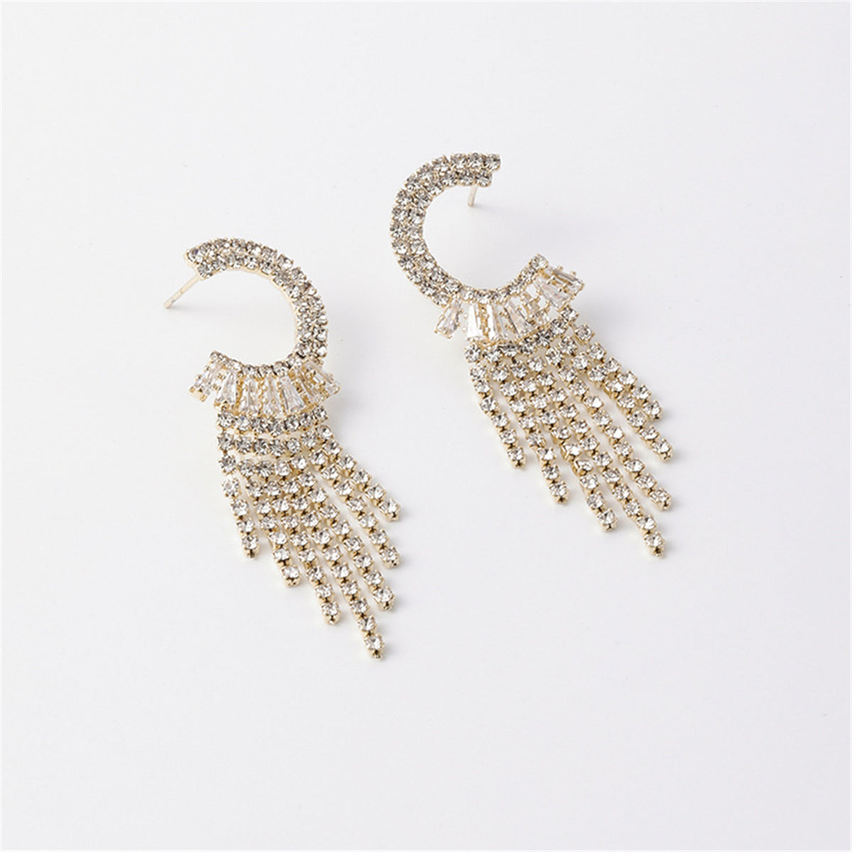 Crystal and Cubic Zirconia Tassel Drop Earrings, drop earrings for women, dainty minimalist design, detail close-up