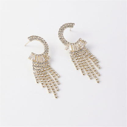 Crystal and Cubic Zirconia Tassel Drop Earrings, drop earrings for women, dainty minimalist design, detail close-up